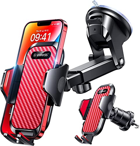VANMASS Phone Holders for Your Car 2025 Ultimate Phone Mount Military-Grade Windshield Dashboard VentNewest Best Strongest Cell Phone Car Mount for iPhone 16 Pro Max 15 Samsung Android,Red