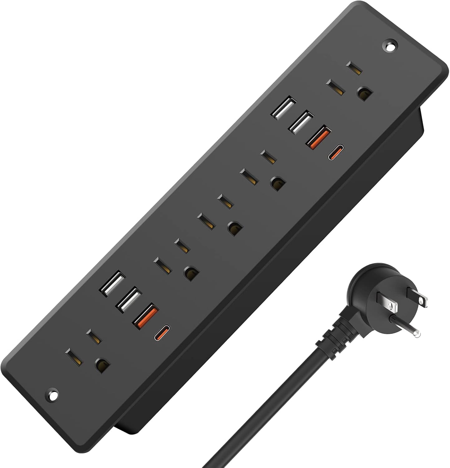 HHSOET 13 in 1 Recessed Power Strip Flat Plug, Fast Charging Furniture Outlet with USB, Conference Recessed Surge Protection Socket with 5 AC Plugs, 6 USB Ports 2 USB-C, 10ft Power Cord.(Black)