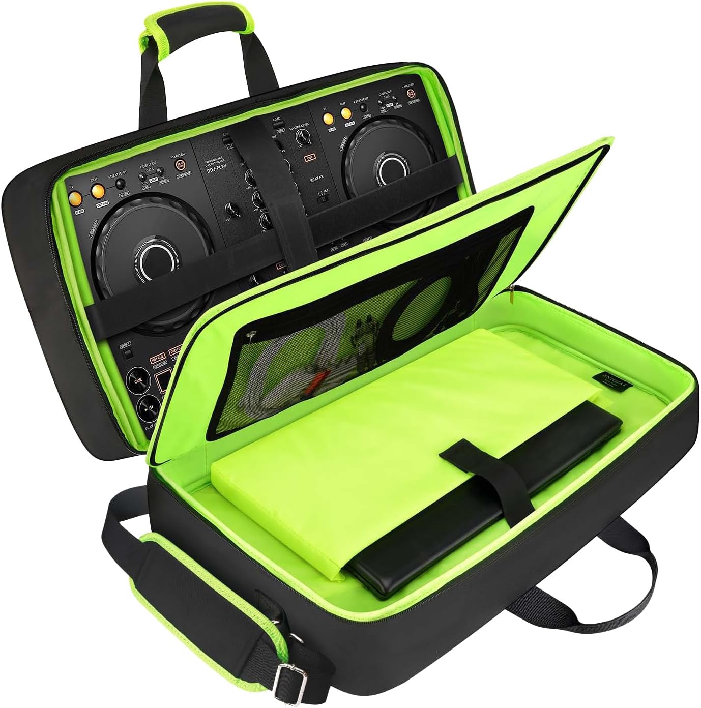 SNIGJAT DJ Controller Case for DDJ FLX4/ DJ 400/ DDJ REV1, Padded DJ Controller Bag with 5 Pockets for Laptop, Headphones, Cables, DJ Carrying Case with Adjustable Shoulder Strap, 21.5"x11.8"x2.5"