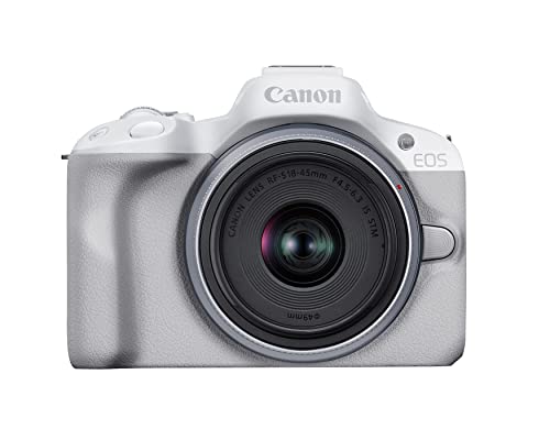 Canon EOS R50 Mirrorless Camera RF-S18-45mm F4.5-6.3 IS STM Lens Kit, 24.2 Megapixel CMOS (APS-C) Sensor, 4K Video, Hybrid Camera, Photo and Video, Vlogging, Content Creator, RF Mount, White