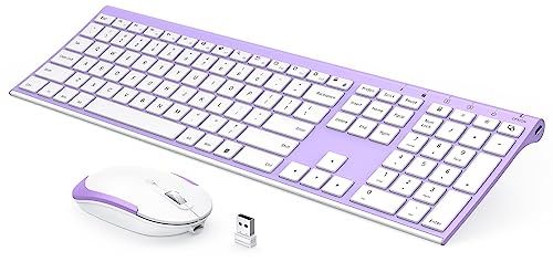 Wireless Keyboard and Mouse, Vssoplor 2.4GHz Rechargeable Compact Quiet Full-Size Keyboard and Mouse Combo with Nano USB Receiver for Windows, Laptop, PC, Notebook-Lavender Purple