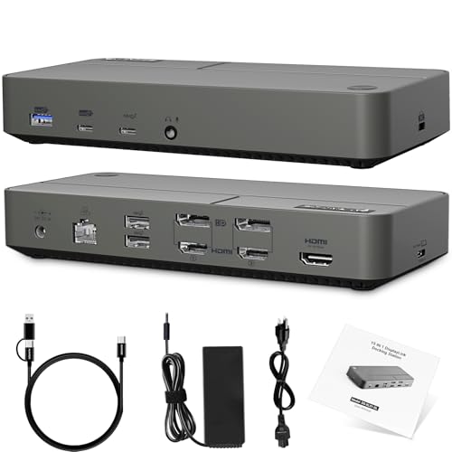 DisplayLink Docking Station 3 Monitors with 130W Power Supply,15 in 1 USB C Triple 4K Display Dock for M1 M2 M3 M4 Thunderbolt MacBook Pro/Air and USB-C/A Port Windows Laptops (3 HDMI, 2 DP)