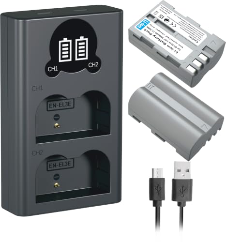 LP EN-EL3e Battery 2-Pack and Charger for Nikon EN EL3e, EL3, EL3a, MH-18, MH-18a, MH-19, Compatible with Nikon D700, D300s, D300, D200, D100, D90, D80, D70s, D70, D50 Camera & More