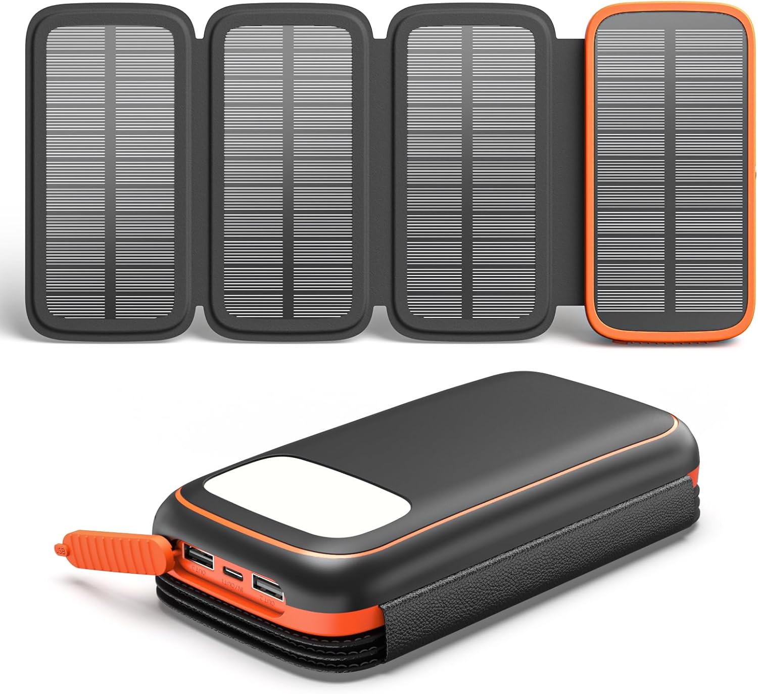 CONXWAN Solar Charger Power Bank  27000mAh USB C Solar Phone Charger with 3 USB Outputs with 4 Foldable Solar Panels Battery Pack Charger Compatible with Most Smart Phone