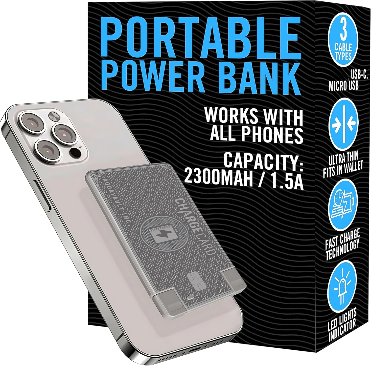 AquaVault ChargeCard Ultra Slim Emergency Power Bank (2300mAh)