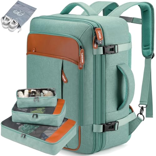 Carry on Travel Backpacks, Extra Large 40L Flight Approved Bag for Men & Women,Expandable Suitcase Backpack With 4 Packing Cubes,Water Resistant Luggage Daypack Business Weekender Bag,Green