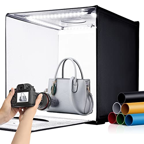 24"x24" Photo Studio Light Box for Photography, Foldable Bi-Color Dimmable Shooting Tent Kit with 240 LED Lights, 3000-6500K Lighting Booth, 6 Color Backdrops