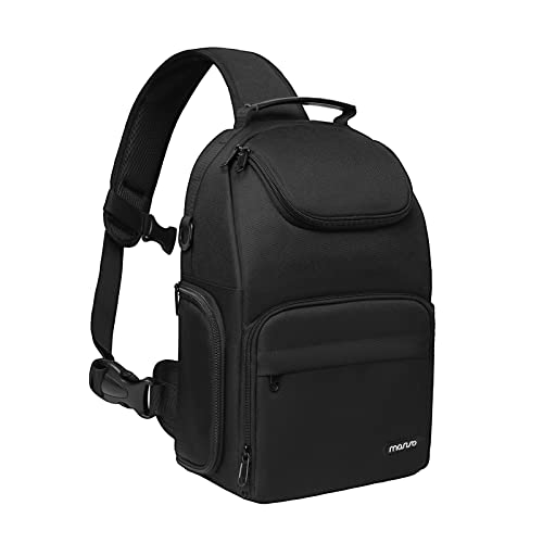 MOSISO Camera Sling Bag, DSLR/SLR/Mirrorless Camera Case Crossbody Photography Backpack with Tripod Holder&Removable Modular Inserts&PU Handle Compatible with Canon/Nikon/Sony, Black