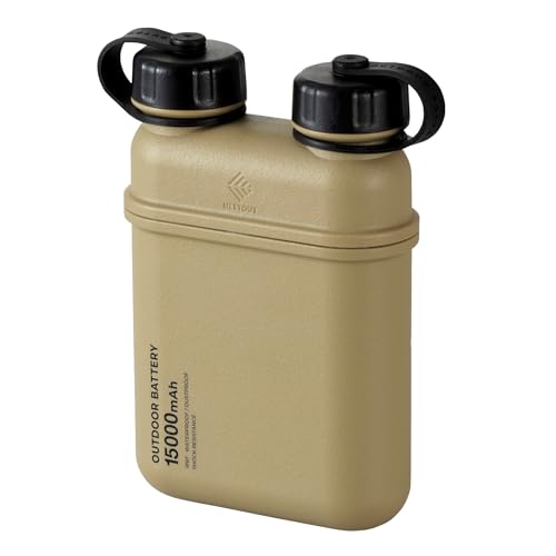 ELECOM NESTOUT Rugged Power Bank, 15000mAh Outdoor Charger, 32W USB C Fast Charging PD, Waterproof IP67, Heavy Duty Shockproof, Tactical Battery Pack for iPhone Tablet Hiking Camping Survival (Beige)