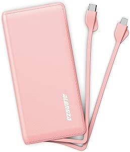 Alongza Portable Phone Charger Power Bank 10000mAh Built in Cables Slim Battery Pack Fast Charging External Backup Battery Compact Travel Charger with Cords for Cell Phones and Others