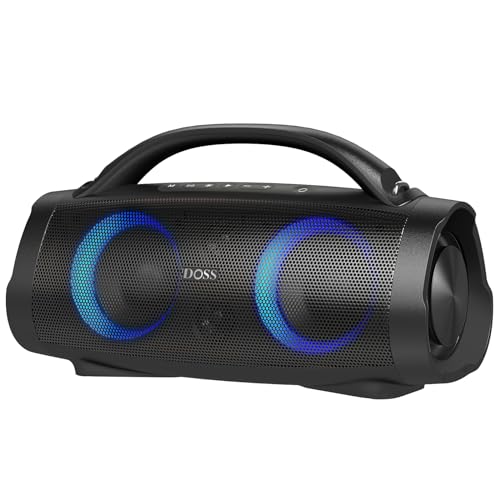 DOSS Extreme Boom+ Outdoor Bluetooth Speaker with 100W Stereo Sound, Extra Bass, 20H Playtime, Party-Sync LED Lights, Built-in Power Bank, IPX6 Waterproof Speaker for Camping, Pool, Beach, Yard
