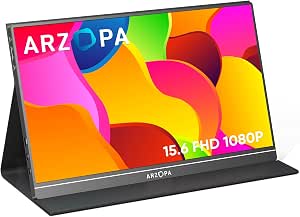 ARZOPA Portable Monitor, 15.6'' 1080P FHD Laptop Monitor USB C HDMI Computer Display HDR Eye Care External Screen w/Smart Cover