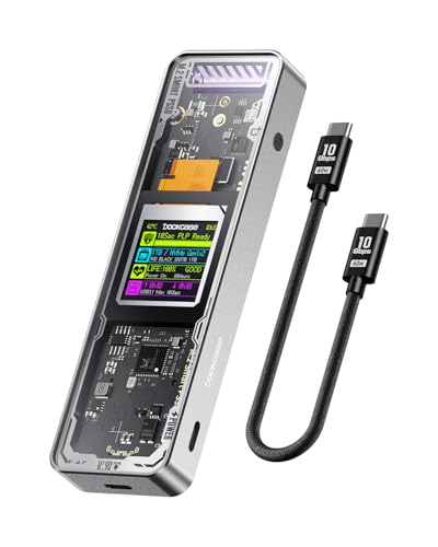DOCKCASE Explorer Edition M.2 NVMe SSD Enclosure,Support 10s PLP Prevents Write Data Loss,USB 3.2 Gen 2 Type-C (10 Gbps), fits NVMe PCIe,Size 2230/2242/2260/2280,Support M-Key B+M Key UASP