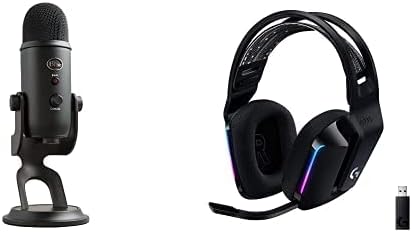 Blue Yeti USB Microphone for PC, Mac, Gaming, Recording, Streaming, and Podcasting + G733 Lightspeed Wireless Gaming Headset with Suspension Headband, Lightsync RGB, and PRO-G Audio - Blackout