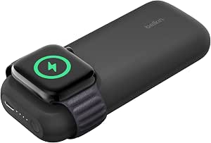 Belkin Wireless Charger Apple Watch Power Bank 10K with 12-inch USB-C to USB-C Cable, 33% Faster Charging - Simultaneous Charging for Apple Watch Series 9, iPhone 15, and More - 20W USB-C PD - Black