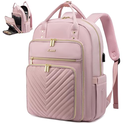 LOVEVOOK Laptop Backpack Women Teacher Backpack,15.6 Inch Laptop Bag with USB Port,Waterproof Daypack for Work Travel Pink
