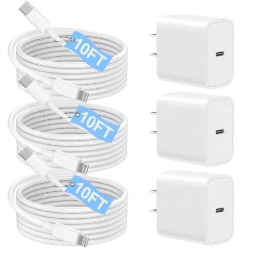 Fast Charger iPhone,iPhone Charger Fast Charging[Apple MFi Certified]3Pack Apple Charger USB C Wall Charging Block 10FT Long USB C to Lightning Cable Cord for iPhone14 Pro Max/13/12 Mini/11/XR/XS/X/SE