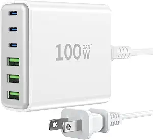USB C Fast Charger Block 100W GaN 6 Port