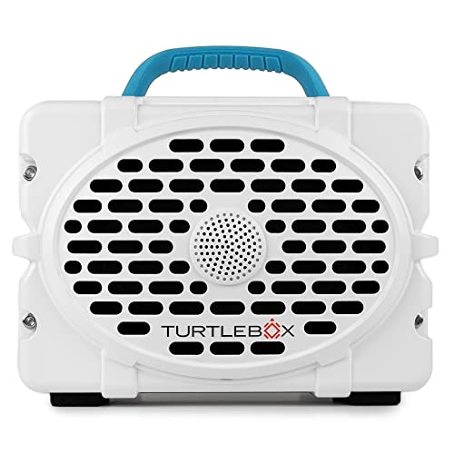 Turtlebox Original Gen 2: Loud! Outdoor Portable Bluetooth Speaker | Rugged, IP67, Waterproof, Impact Resistant & Dustproof (Rich, Full Sound, Plays to 120db, Pair 2X for True L-R Stereo), White/Blue