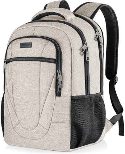 BIKROD Backpack for Women and Men, Extra Large School Backpacks for Teens, Water Resistant Back Pack with USB Charging Port Fits 17 Inch Laptop, Business Anti Theft Sturdy Computer Bag Gifts, Beige