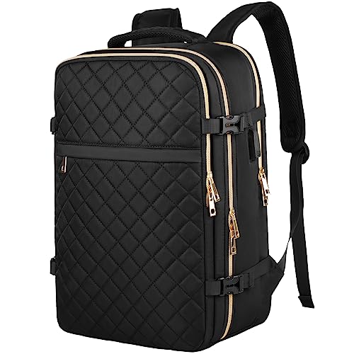 MOMUVO Travel Backpack for Women, Carry On Backpack Airline Approved, 15.6 Inch Laptop Backpack with USB Charging Port, Casual Daypack for Weekender Business College, Black