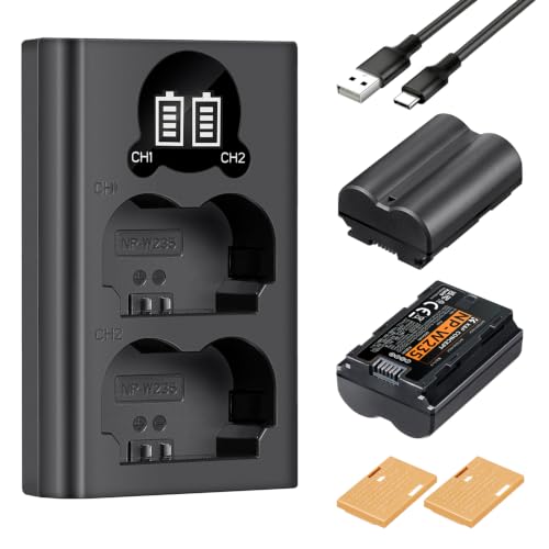 K&F CONCEPT NP-W235 Battery Charger Set for Fujifilm XT5, 2-Pack 2200mAh NP W235 Battery and Dual LCD Charger Compatible with Fujifilm X-T5, X-T4, X-S20, X-H2, X-H2S, GFX 100S, GFX 50S II Cameras