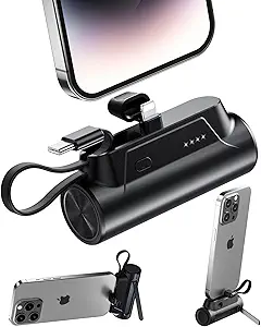Portable-Charger-Power-Bank - 8000mAh Small Portable Phone Charger 5V3.1A Fast Charger Built-in Type-C Cable and Phone Holder Cute Battery Pack for iPhone and Android Phone(Black)