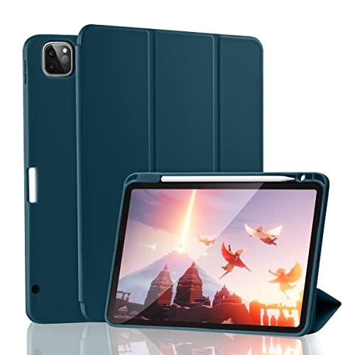 SIWENGDE Cases for iPad Pro 12.9 Case 6th/5th/4th Generation (2022/2021/2020) with Pencil Holder [Apple Pencil Wireless Charging] Soft TPU Smart Tri-fold Stand Protective Cover(Teal)