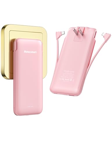 Portable Charger Power Bank with Built-in Cable & AC Plug, 10000mAh Fast USB-C Charger, Slim Mini Battery for iPhone 16/15/14/13/Pro/Max & All USB-C Devices