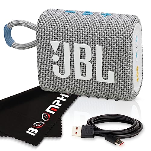 JBL Go 3 Portable Bluetooth Wireless Speaker, IP67 Waterproof and Dustproof Built-in Battery - Eco White- Boomph's Comprehensive Ultimate Performance Cloth Solution for Your On-The-Go Sound Experience