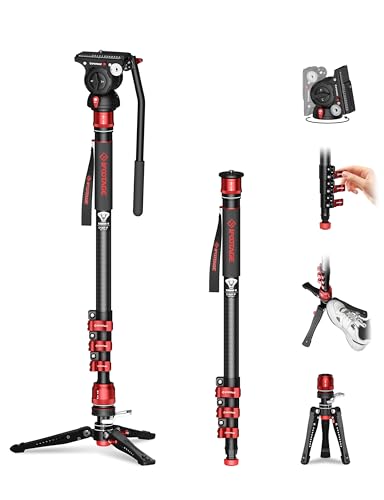 IFOOTAGE 71" Monopod with Fluid Head, Monopod for Cameras with Video Head, Carbon Fiber Vamera Monopod with Fluid Head, Outdoor Photography Set, Monopod with Video Head, Cobra 3 C180F-P & Komodo K5S