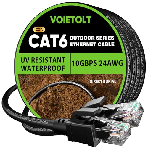 Cat 6 Outdoor Ethernet Cable 300 ft, 24AWG 10Gbps Cat6 Cable Cord Waterproof Direct Burial LLDPE UV Jacket, Internet Network Cable with 60 Ties Support Cat6 Cat5e Cat5, CCA, UTP for PC