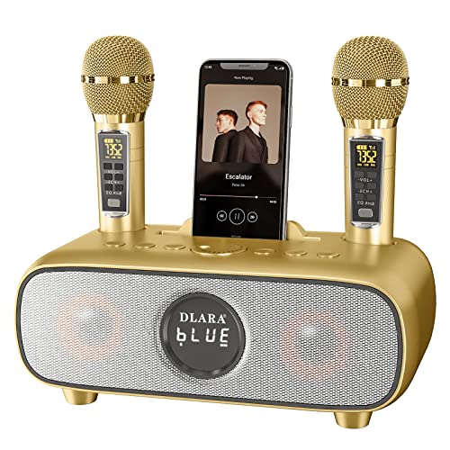 Upgrade Karaoke Machine for Adults and Kids,Portable Bluetooth 2 UHF Wireless Karaoke Microphone with Holder/USB/TF Card/AUX-in, PA Speaker System for Home Party, Picnic,Car,Outdoor/Indoor-Gold