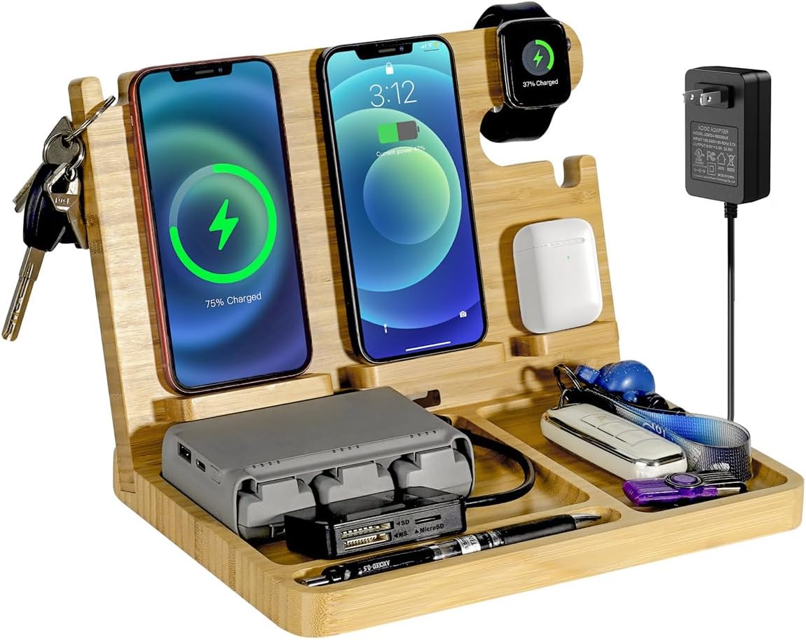 Nightstand Charging Station — Bamboo Organizer