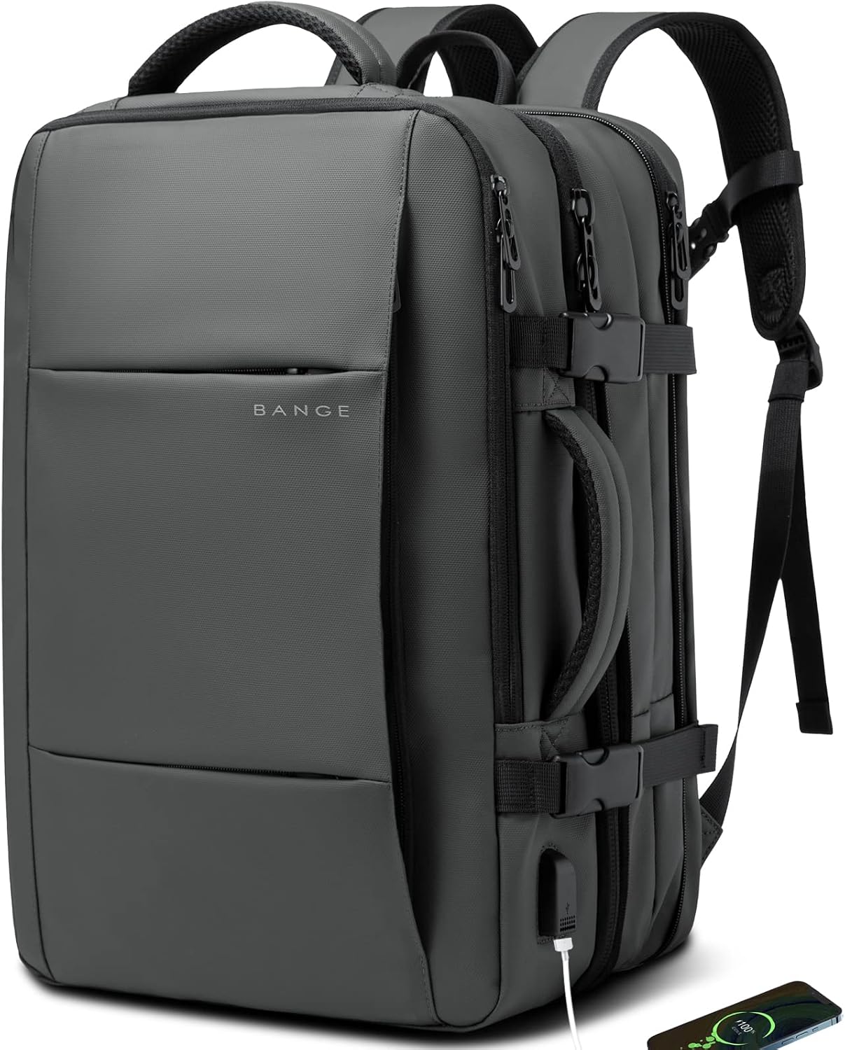 BANGE 45L Carry-on Backpack, Expandable Travel Backpacks for Airplanes,Convertible Weekend Backpack Briefcase for Traveling,Water Resistant College 17.3 Laptop Backpack for Men & Women