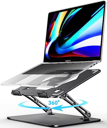 ivoler Adjustable Laptop Stand with 360 Rotating Base, Ergonomic Laptop Stand for Desk, Foldable & Portable Laptop Riser, Suitable for Collaborative Work, Fit MacBook Laptops up to 16 inches[Black]