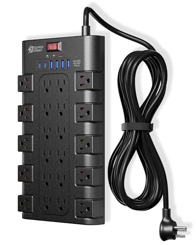 Surge Protector Power Strip, SUPERDANNY Charging Station 22 Outlets with 45W Type-C Fast Charging USB Ports, 4 USB-A, 2 USB-C, 2100J, 15A/1875W, 6.5Ft Flat Plug Extension Cord for Home Streaming Black