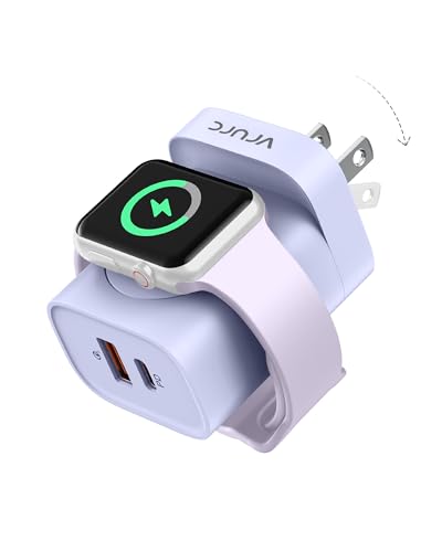 VRURC Charger for Apple Watch, USB C Wall Charging Block for iPhone, 20W Fast Charging,Foldable Plug Travel Essential Charger for iWatch Ultra/SE/10/9/8/7/6/5/4/3/,iPhone 16 15 14 13,Android-Purple