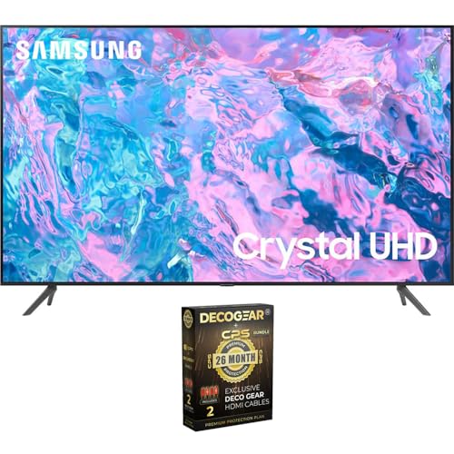 SAMSUNG UN55CU7000 55 inch Crystal UHD 4K Smart TV Bundle with Deco Gear 2X 4K HDMI 2.0 Cable w/Copper Conductors & CPS Exclusive 26 Month Protection Pack (BEACH-CPS-261000)