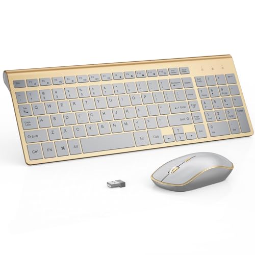 J JOYACCESS Wireless Keyboard and Mouse Combo (Gold Silver)