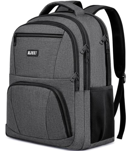 School Backpack for Teens & College Students - 17.3 Inch Laptop Backpack with USB Charging Port, Water Resistant Travel Bookbag for Men, Women, Business & University, Grey