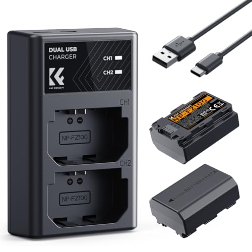 K&F CONCEPT NP-FZ100 2280mAH Battery and Dual Slot Charger Set for Sony A7iii, A7iv, A7C, A6700, A6600, ZV-E1, ZV-E10ii, FX3, FX30, A9, Alpha 9, Alpha 9S, A7R3, A7R4 Camera Batteries
