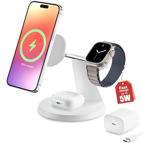 3 in 1 Wireless Charging Station for Apple Device: Fast Charging Station for iPhone and Watch with MagSafe, Stable Charger Stand for iPhone 12-16 & iWatch & AirPods