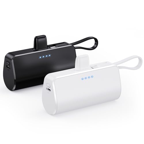 [2 Pack] Mini Portable Charger 5200mAh,Ultra-Compact PD Fast Charging Power Bank,LCD Display Cute Battery Pack Backup Charger Compatible with with iPhone 14/14 Pro Max/13/13 Pro/12/XR/8/7/6