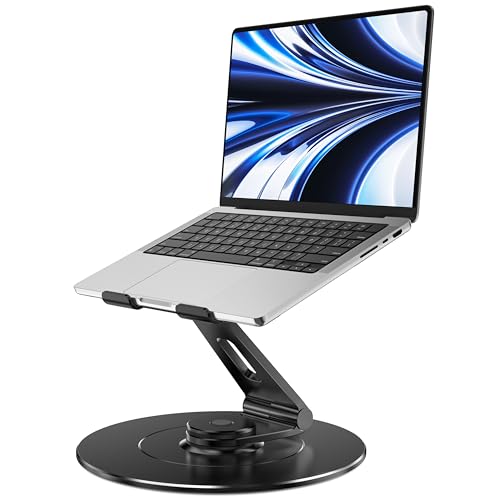 Ultra-Stable Swivel Laptop Stand for Desk with 360 Rotating Larger Base, Military-Grade Aluminum Anti-Loosening Structure - Height Adjustable Laptop Stand Suitable for 10-17.3 inch