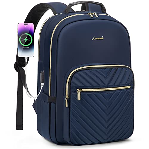LOVEVOOK Laptop Backpack for Women 18.4 inch,Cute Womens Travel Backpack Purse,Professional Laptop Computer Bag,Waterproof Work Business College Teacher Bags Carry on Backpack with USB Port,Navy Blue