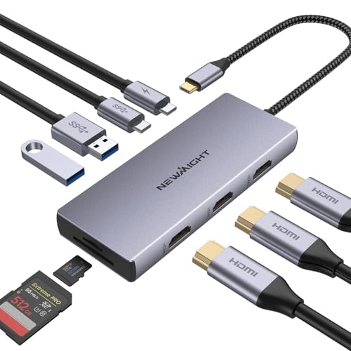 9 in 1 USB C Docking Station, Newmight 3 HDMI Adapter with 100W PD, 2 USB-A 3.0, USB-C 3.0, SD/TF Card Reader, HDMI Multiport Adapter for MacBook Pro 2023-2015/Air 2022-2018,iPhone 15/15 Pro, HP,Dell