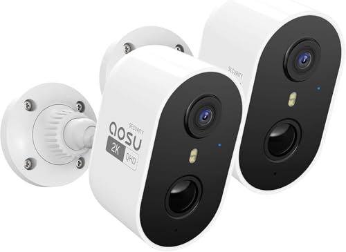aosu 2K Security Camera Wireless Outdoor - 3MP Battery Powered Exterior Camera - 2-Pack Siren Alarm, Color Night Vision, 2-Way Audio, AI Detection, IP65 Waterproof, Cloud/SD Storage, Works with Alexa