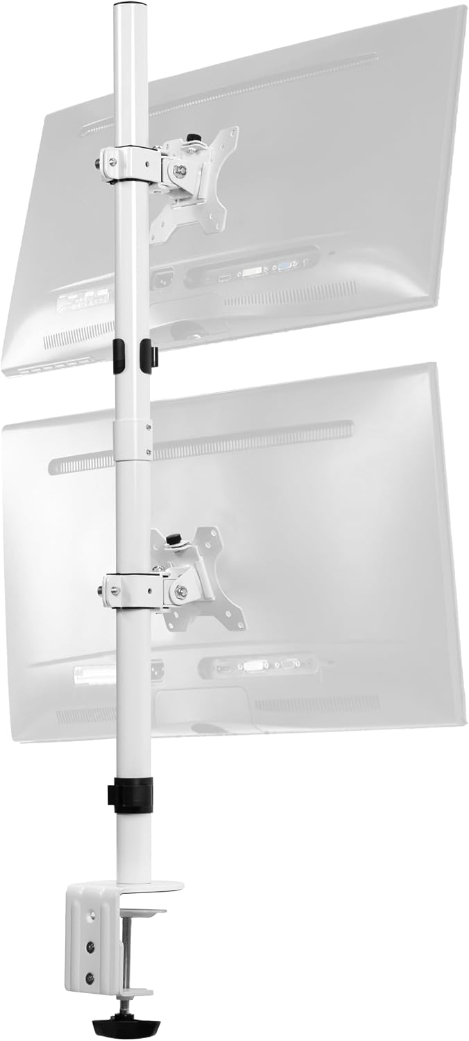 VIVO Dual Vertically Stacked LCD Monitor Desk Mount, Extra Tall Heavy Duty Adjustable Stand for 2 Ultrawide Screens up to 34 inches, 22 lbs Capacity, White, STAND-V002TW