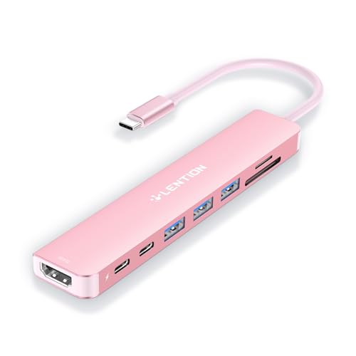 LENTION 8-in-1 USB-C Hub with 4K 60Hz HDMI, 100W Power Delivery, 5Gbps USB C Data, 3 USB 3.0 and microSD & SD Card Reader for 2023-2016 MacBook Pro, New Mac Air/Surface, More (CB-CE18s, Rose Gold)